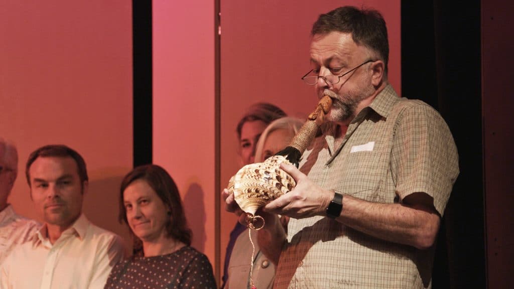 Adam Chamber Music Festival 2017 - Video Still 003 Bob Bickerton plays the pūtatara at the powhiri